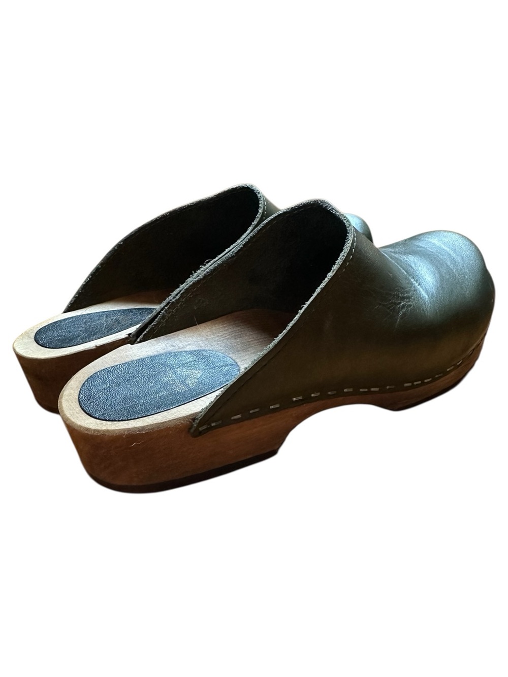 Kitty Clogs Made in Sweden Klassisk Agave Green Leather Clog Shoes - Picture 2 of 8